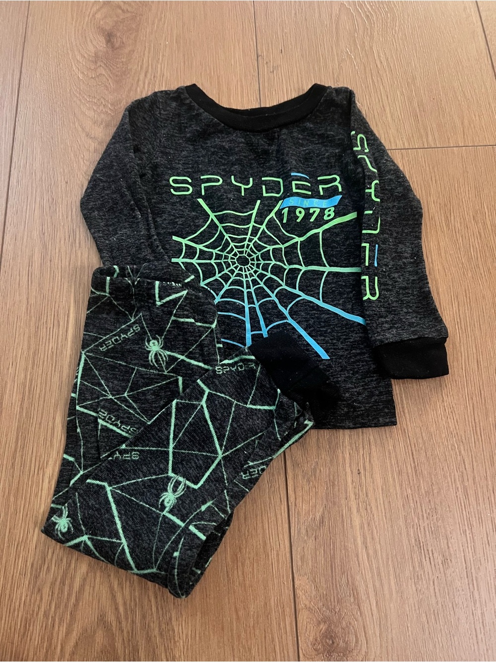 Spyder Black with Neon Green Spider Web Kids Pajama Set